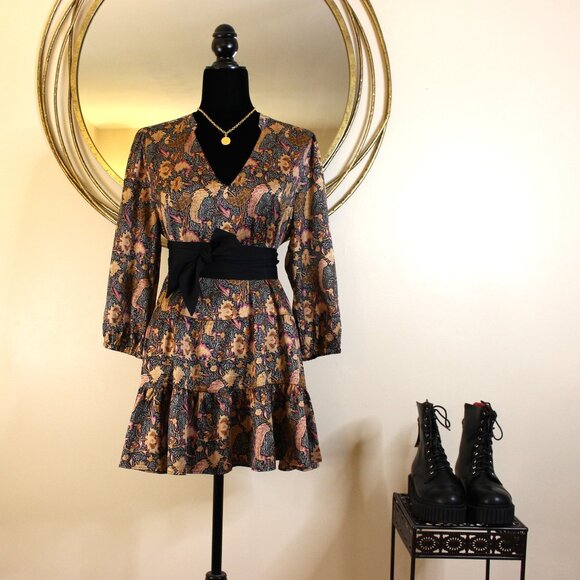 Satin Print Dress with Ruffle - Picture 1 of 4